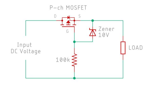 逆接続保護（Pch MOSFET使用）
